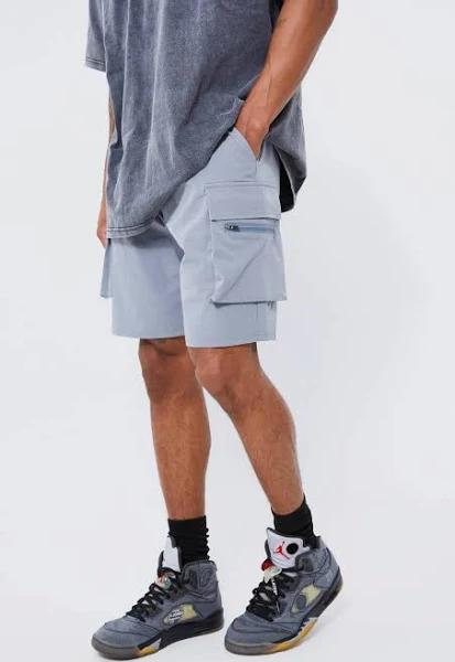 Mens Light Grey Elastic Relaxed Lightweight Stretch Cargo Short