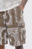 Mens Light Grey Fixed Relaxed Camo Bandana Cargo Short
