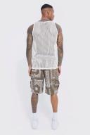 Mens Light Grey Fixed Relaxed Camo Bandana Cargo Short