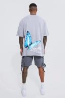 Mens Light Grey Fixed Relaxed Cargo Strap Buckle Short