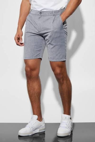 Mens Light Grey Fixed Waist Skinny Formal Short