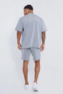 Mens Light Grey Oversized Pleat Detail Scuba T-Shirt and Short Set