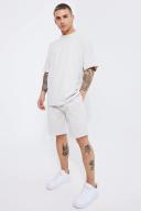 Mens Light Grey Oversized Popcorn Waffle T-Shirt & Short Set