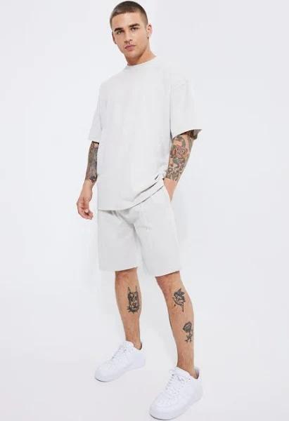 Mens Light Grey Oversized Popcorn Waffle T-Shirt & Short Set