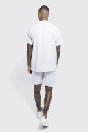Mens Light Grey Pleated Short Sleeve Oversized Shirt and Short Set