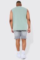 Mens Light Grey Plus Skinny Stretch Distressed Denim Short
