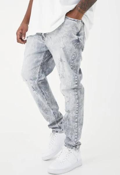 Mens Light Grey Plus Skinny Stretch Multi Rip Jeans