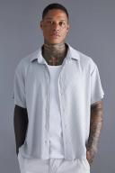 Mens Light Grey Short Sleeve Boxy Crinkle Shirt