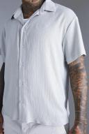 Mens Light Grey Short Sleeve Boxy Crinkle Shirt