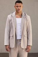Mens Light Grey Single Breasted Relaxed Linen Suit Jacket
