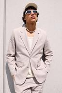 Mens Light Grey Single Breasted Relaxed Linen Suit Jacket