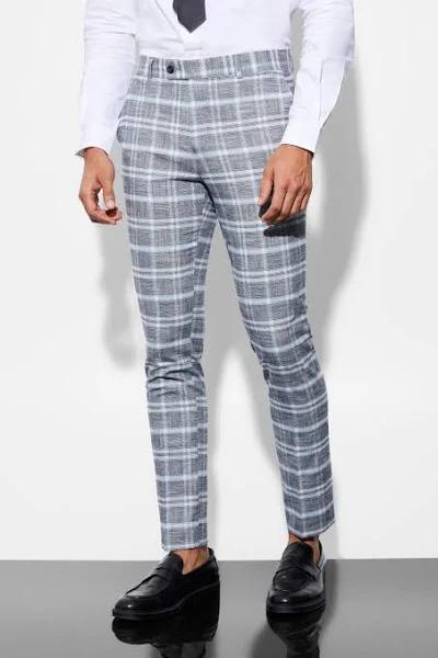 Mens Light Grey Skinny Check Suit Trousers