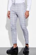 Mens Light Grey Skinny Crop Check Suit Trousers