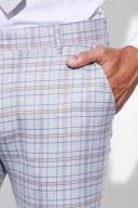 Mens Light Grey Skinny Crop Check Suit Trousers