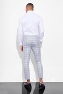 Mens Light Grey Skinny Crop Check Suit Trousers