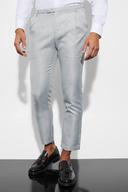 Mens Light Grey Skinny Crop Mini Texture Suit Trousers