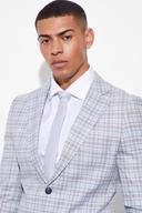 Mens Light Grey Skinny Single Breasted Check Suit Jacket