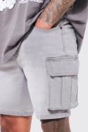 Mens Light Grey Skinny Stretch Denim Cargo Shorts