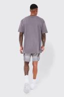 Mens Light Grey Skinny Stretch Denim Cargo Shorts