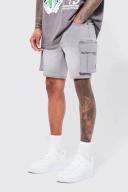 Mens Light Grey Skinny Stretch Denim Cargo Shorts