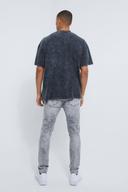 Mens Light Grey Skinny Stretch Multi Rip Jeans