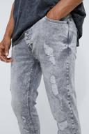 Mens Light Grey Skinny Stretch Multi Rip Jeans