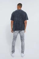 Mens Light Grey Skinny Stretch Multi Rip Jeans