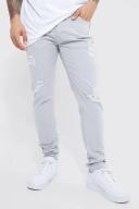 Mens Light Grey Skinny Stretch Overdye Jeans