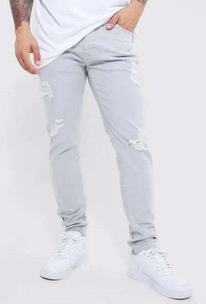 Mens Light Grey Skinny Stretch Overdye Jeans