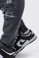 Mens Light Grey Skinny Stretch Ripped Biker Jeans