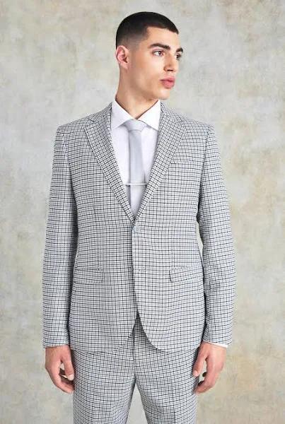 Mens Light Grey Slim Single Breasted Check Suit Jacket