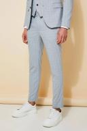 Mens Light Grey Super Skinny Check Suit Trousers