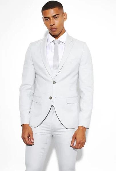 Mens Light Grey Super Skinny Micro Texture Suit Jacket