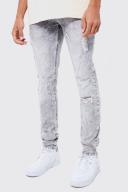 Mens Light Grey Tall Skinny Stretch Multi Rip Jeans