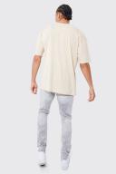 Mens Light Grey Tall Skinny Stretch Multi Rip Jeans