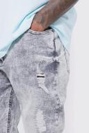 Mens Light Grey Tall Skinny Stretch Multi Rip Jeans