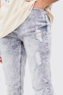 Mens Light Grey Tall Skinny Stretch Multi Rip Jeans