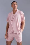 Mens Light Pink Boxy Wrap Texture Shirt and Short Set