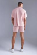 Mens Light Pink Boxy Wrap Texture Shirt and Short Set