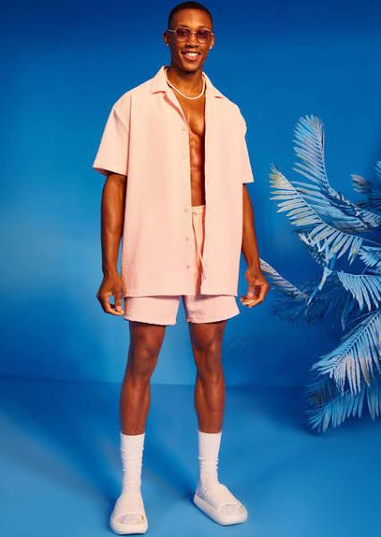 Mens Light Pink Oversized Crinkle Shirt and Short