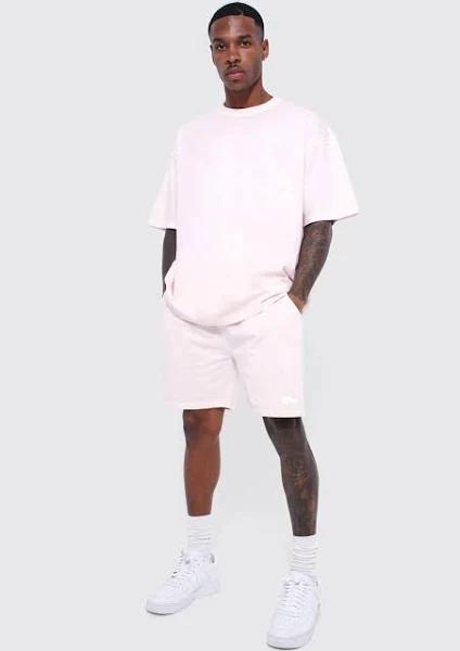 Mens Light Pink Oversized Overdyed Man T-Shirt & Short Set