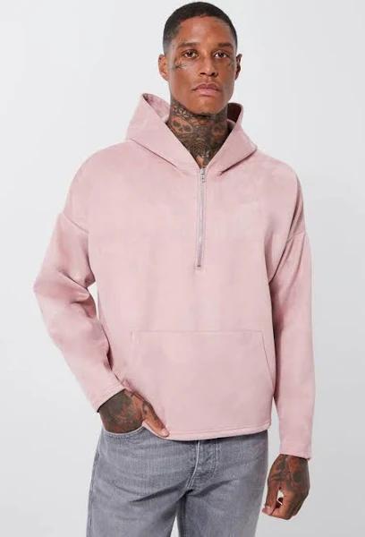 Mens Light Pink Oversized Sueded Scuba Boxy Hoodie
