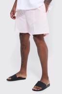 Mens Light Pink Plus Mid Length Pintuck Swim Shorts