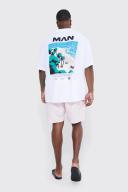 Mens Light Pink Plus Mid Length Pintuck Swim Shorts