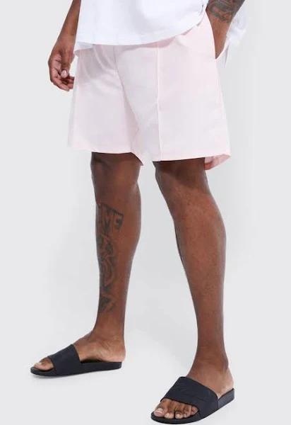 Mens Light Pink Plus Mid Length Pintuck Swim Shorts
