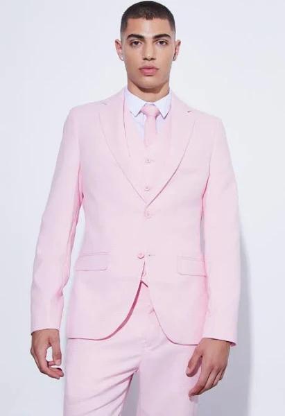 Mens Light Pink Skinny Micro Texture Suit Jacket