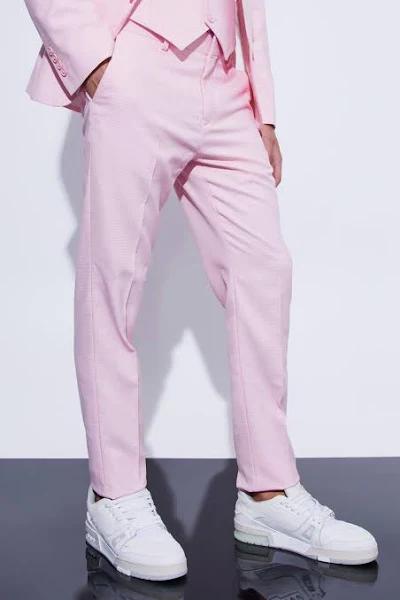 Mens Light Pink Skinny Micro Texture Suit Trousers