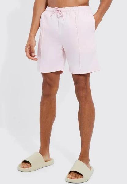 Mens Light Pink Tall Mid Length Pintuck Swim Shorts