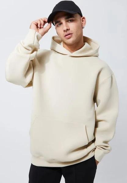 Mens Light Sand Bonded Oversized Scuba Hoodie