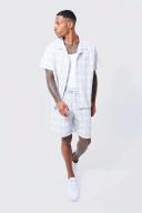 Mens Lilac Boucle Shirt & Short Set